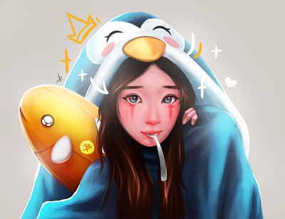 PENGUIN GIRL IN PAJAMAS design digital digital illustration digital painting digitalart girls illustration penguin portrait portrait illustration portrait painting