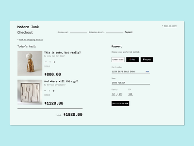 'Modern Junk' Checkout Concept checkout checkout page design form payment ui user experience user interface ux web web design