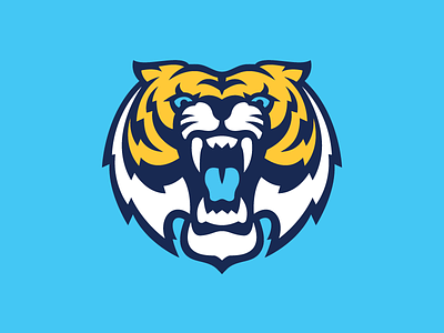 Tigers Mascot Concept 2 (Refinement) athletics blue growl logo roar tigers yellow