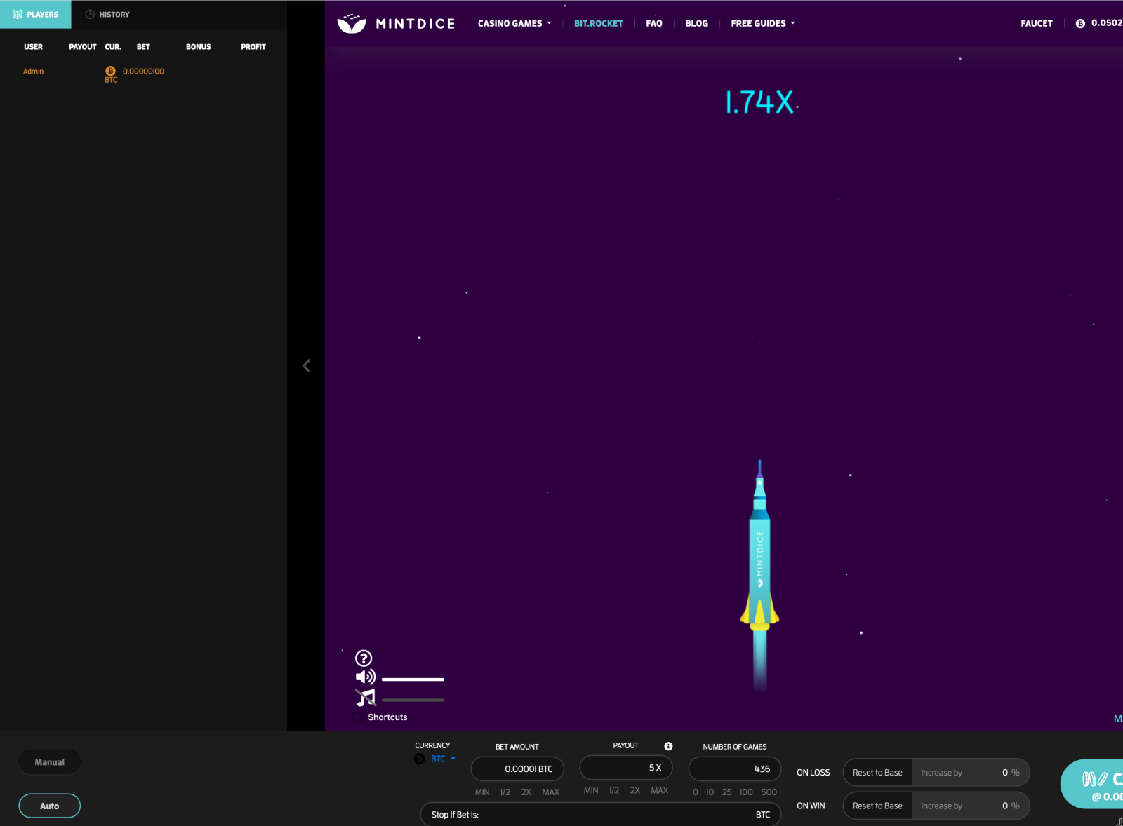 MintDice BitRocket Bitcoin Crash Game Interface by Mint Dice on Dribbble