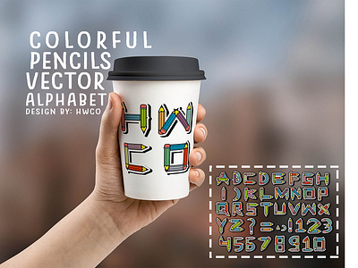 Pencils Colorful Alphabet Vector in Mug colorful decoration design fantasyart illustration mug design pencils typedesign typography vector vectorart