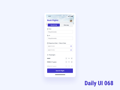 Daily UI Challenge 068 Flight Search