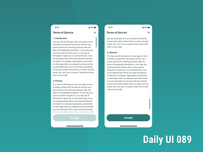 Daily UI 089 Terms of Service 089 app daily ui dailyui dailyuichallenge terms of service ui