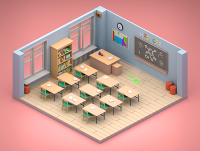 Isometric Chemistry Classroom 3ds max 3dsmax arnold chemistry classroom illustration isometric low poly photoshop