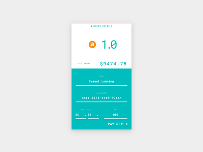 Daily UI Challenge #2 - Credit Card Checkout app check out credit card cryptocurrency daily ui wallet