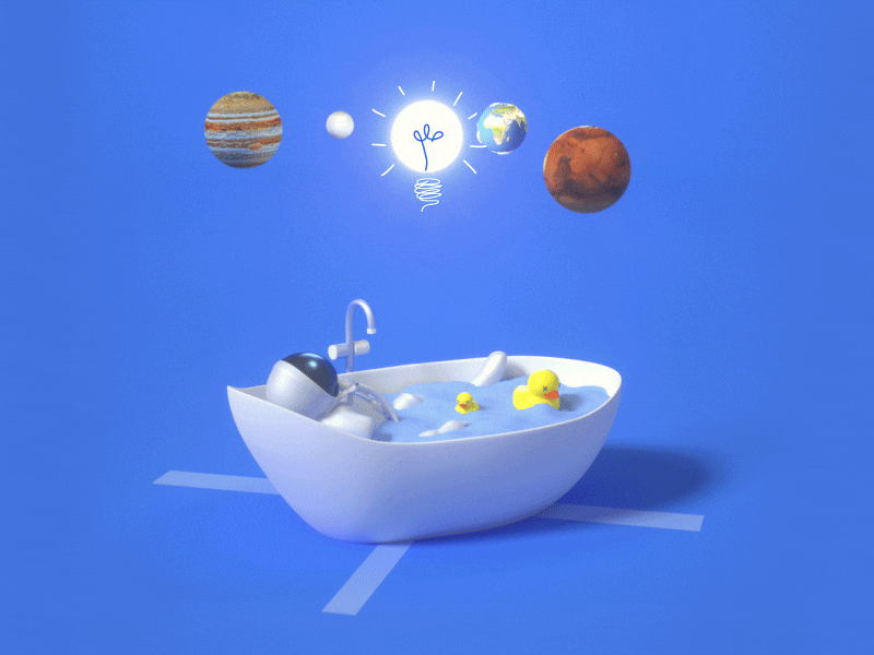 Ideas in the bathroom 3d animation bath cinema4d design idea illustration motion octane planet shower thinking