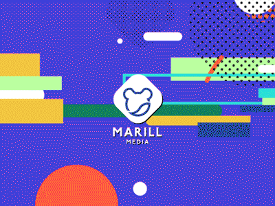 Marillmedia logo Ident 2d 3d after effect animation black white cinema4d colorful design flat gif glitch idenity illustration logo marillmedia mograph motion motion graphic neon render