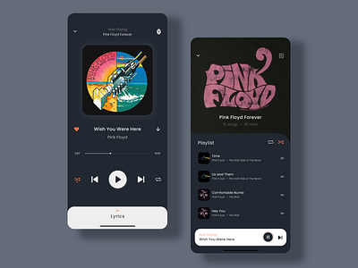 Minimal Music Player dark theme minimal music music app music player pink floyd ui uidesign ux