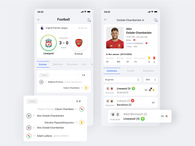 Mobile app with sports statistics design football interface mobile mobileapp mobiledesign mobileui sport ui uiux zeroui
