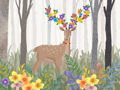 Deer animal app deer flap flower forest illustration kids painting roopibi
