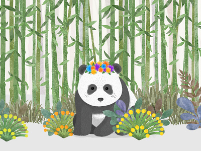 Panda animal app flap flower forest illustration kids painting panda roopibi