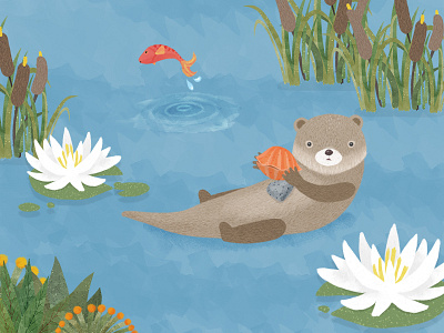 Otter animal app fish flap flower forest illustration kids otter painting pond roopibi