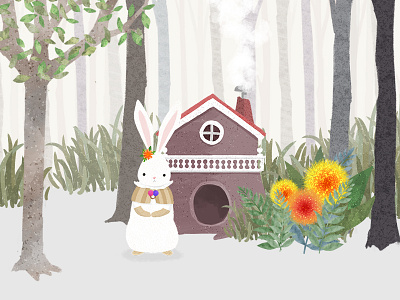 Bunny animal app bunny flap flower forest illustration kids painting rabbit roopibi