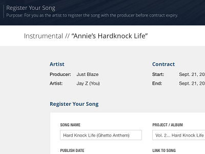 Artist Registering a Song - Beat Contract Tracker