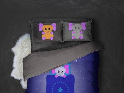 Elephant in bed dark bg Ph design flat illustrator logo pattern photoshop ui ux vector web