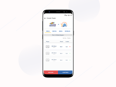 Cricket Team android app colors cricket cricket app design material ui minimal modern team ui ux