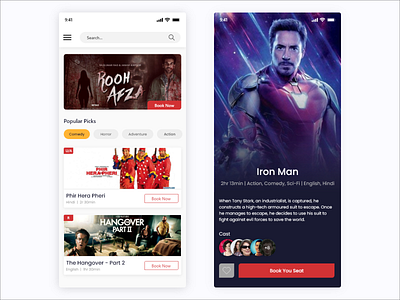 Movie Booking App android app booking colors design material ui minimal modern movie movie app movies ui ux