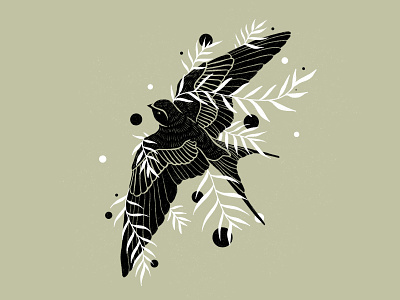 Botanical Swallow Illustration botanical digital illustration illustration illustrator linocut nature procreate swallow