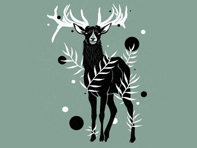 Botanical Deer Illustration botanical deer digital illustration illustration illustrator linocut procreate stag