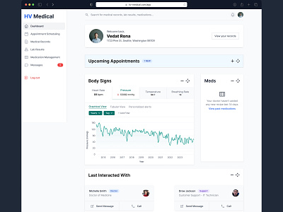 HV Medical - An Electronic Health Record app branding dashboard design healthcare app illustration inspiration logo minimal patient experience software streamline communication ui uidesign uiux user dashboard user experience ux uxdesign web web app