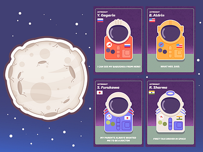 Astronaut cards astronauts board game illustration moon tokens vector