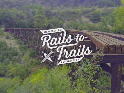 Rails To Trails Logo Draft badge compass hike hiking logo new mexico nonprofit outdoors railroad script vintage