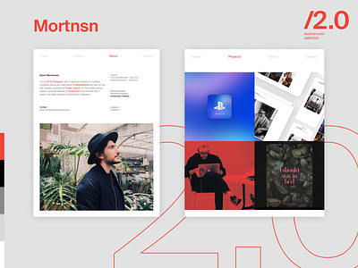 Mortnsn 2.0 clean minimal portfolio red visual identity