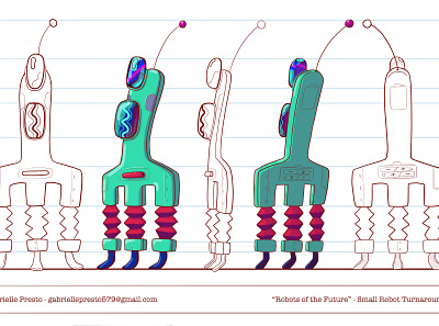 SMALL ROBOT PROP DESIGN TURNAROUND cartoon illustration character design illustration prop design visual development