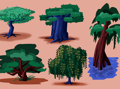 UNIQUE TREE DESIGNS background design cartoon illustration illustration prop design visual development