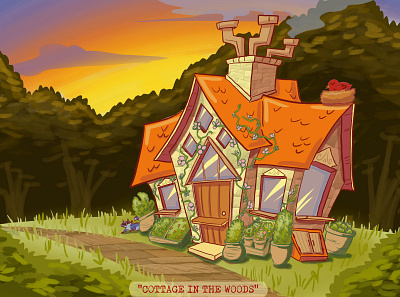 Cottage in the Forest background design cartoon illustration illustration visual development