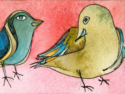 Love is the thing with feathers. ACEO. 2015 aceo atc bird illustration illustration ink love is watercolor watercolor illustration