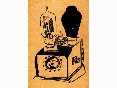 Tube Radio amateur radio computer card ham radio hand drawn illustration ink punched card qsl vintage