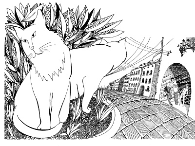 2 cats vs. bullies. Book illustration. black and white black white book illustration boys bullies cats childrens book childrens illustration city fairytale illustration ink