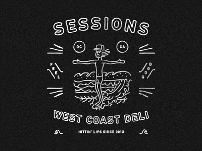 Sessions ~ West Coast Deli california illustration ocean surf t shirt type