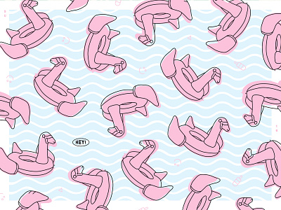 Summer illustration pastel patter pink pool summer water wave