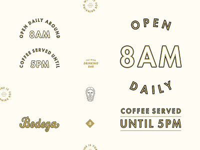 Bodega: Hours, etc. bodega branding circa noon gold hours signage type wine bar