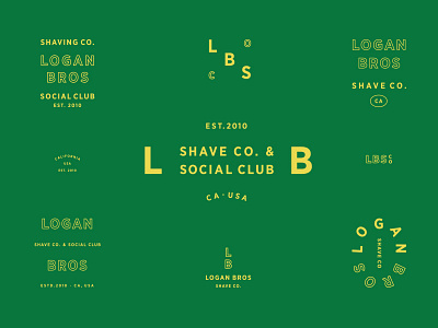 Logan Bros, Shave Co. & Social Club barber california club green lock up logo shave type