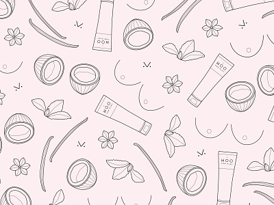 WOO, For Play brand coconut flower illustration ingredients pattern pink print