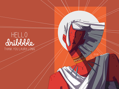 Hello Dribbble character design character illustration characterdesign debut debutshot design god hellodribbble illo illustration ipadpro landing page landingpage procreate sungod thankyou traditional