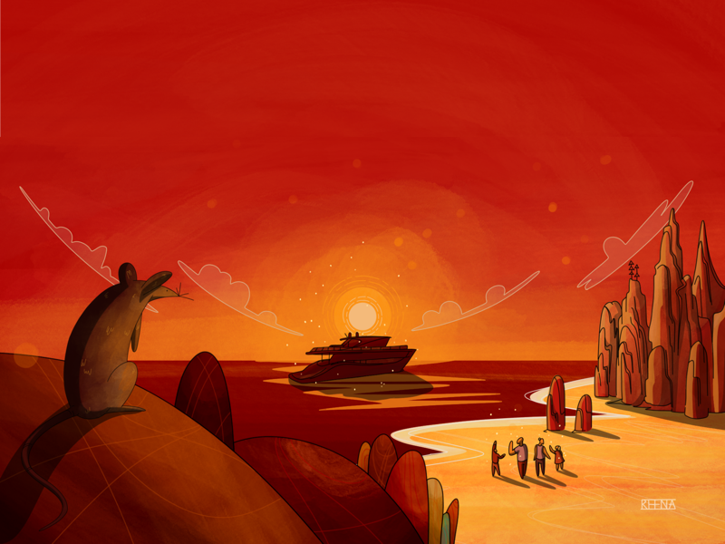 Chinese New Year rowena sheehan reena client work yacht bright colors bright colours family beach china procreate rat animal year of the rat digital illustration cny chinese new year