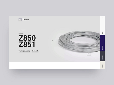 Zinacor - Product view & Technical details animation corporate gif grey industrial industry interaction design interactive minimal pastel colors product product design ux website
