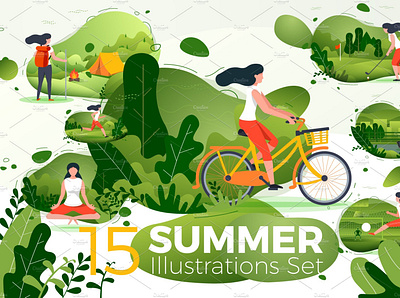 Summer Active Girl Banners Set app chat feed form illustration library material message mobile mobile ui profile sign sign in system design ui ui kit ux