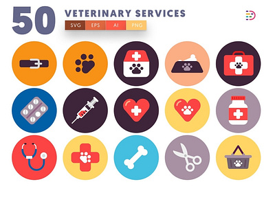 50 Veterinary Services Icons