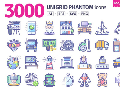 3000 Unigrid Phantom icons filled icon icon set icons icons pack line minimalist outlines stroke thin vector