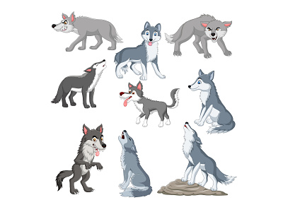 Cartoon wolves collection