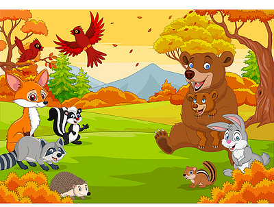 Animals in the autumn forest adobe illustrator animal autumn autumnal cartoon character fall forest friends graphic designer illustration illustrator jungle season seasonal vector illustration
