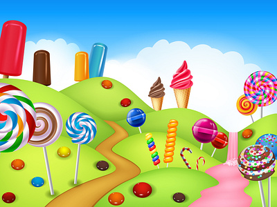 Candyland card cartoon comic cute design dessert dream fantasy funny game game design illustration landscape meadow spring sugar summer sweet sweetness wonderland