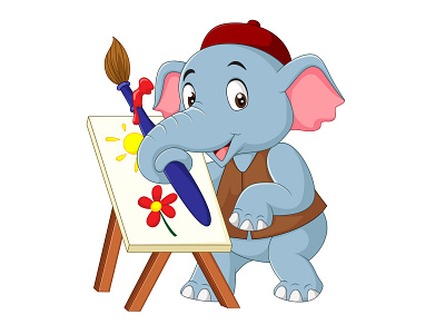 Elephant Painting animal artist artistic baby brush canvas cartoon character comic cute elephant funny happy hat illustration mammal mascot paint painter zoo