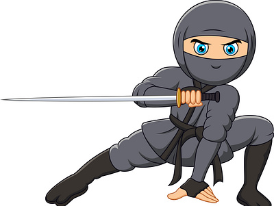 Ninja and sword assassin boy cartoon character fighter illustration japan japanese karate katana martial ninja ronin samurai shinobi shuriken sword warrior