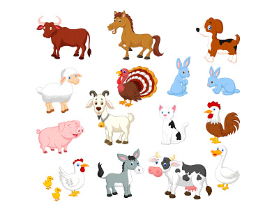Farm animal agriculture animal cartoon character collection domestic farm fauna group illustration livestock mammal pet poultry set vector